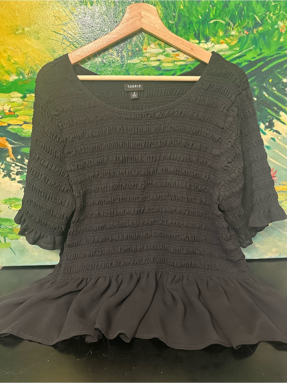 torrid Black Smocked Peplum Ruffle Sleeve Top